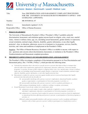 标题：马萨诸塞大学校长办公室非歧视和骚扰投诉程序——及指导方针（附录）