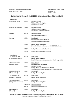 Gottesdienstordnung 于 01.12.2023 - 国际教堂中心 SHAPE