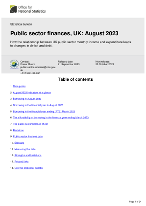 英国公共部门财政：2023 年 8 月